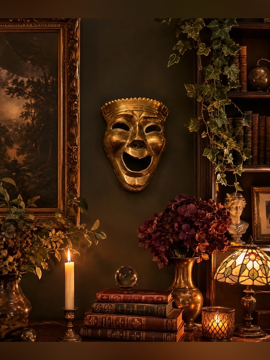 Other - Antique-Style Brass Mask Sculpture Botanical Wall Art 4 Vines, Florals & Altars